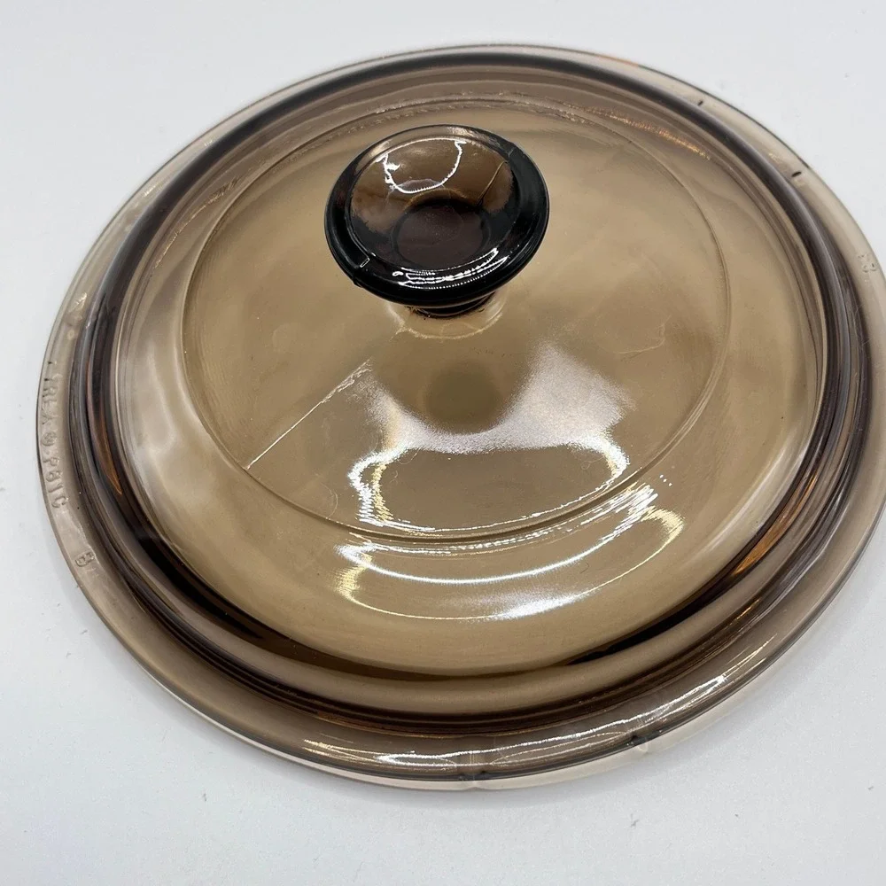 Pyrex P81C Amber Glass Replacement Lid 6.25 Inch Visions Corning Ware Brown